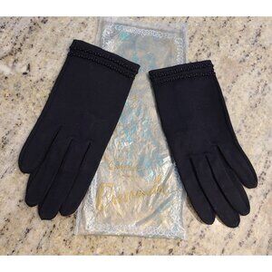 Vintage Size XS-S 6 Black Cotton Formal 7" Short Gloves Wavy Beaded Wrist